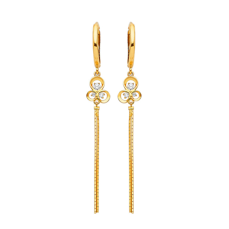 #25327 -  Tassel Earrings with White CZ in 14K Gold
