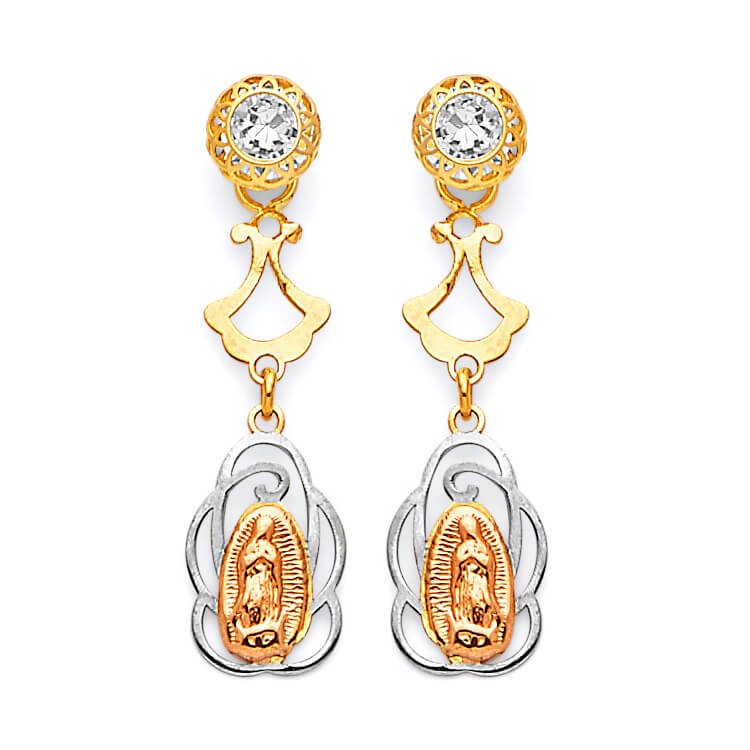 #25412 - Guadalupe Drop Earrings with White CZ in 14K Tri-Color Gold