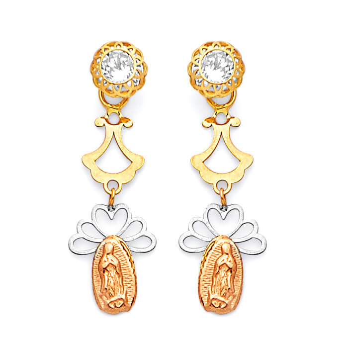 #25414 - Guadalupe Drop Earrings with White CZ in 14K Tri-Color Gold