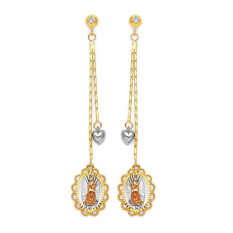 #25420 - Guadalupe Tassel Earrings with White CZ in 14K Tri-Color Gold