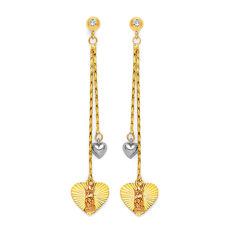 #25424 - Guadalupe Tassel Earrings with White CZ in 14K Tri-Color Gold