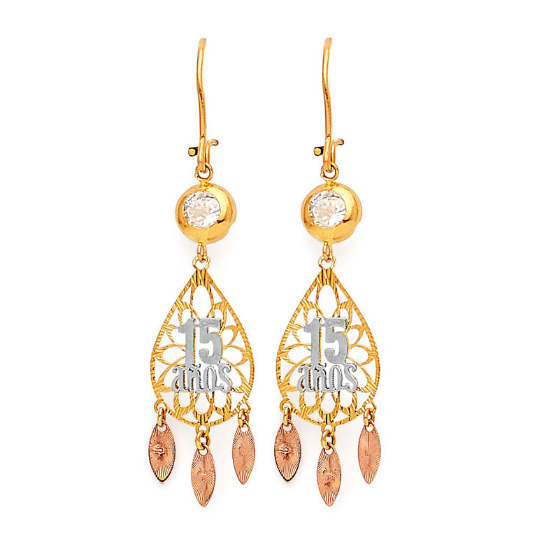 #25562 -  Chandelier Earrings with White CZ in 14K Tri-Color Gold