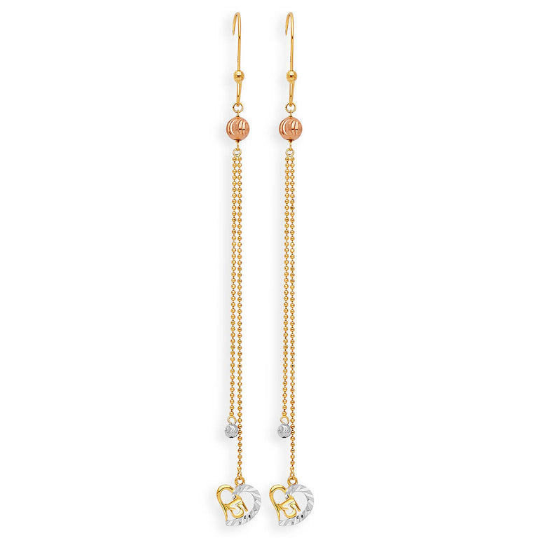 #25565 - Heart Drop Earrings in 14K Tri-Color Gold