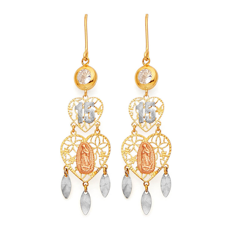 #25567 - Guadalupe Chandelier Earrings with White CZ in 14K Tri-Color Gold