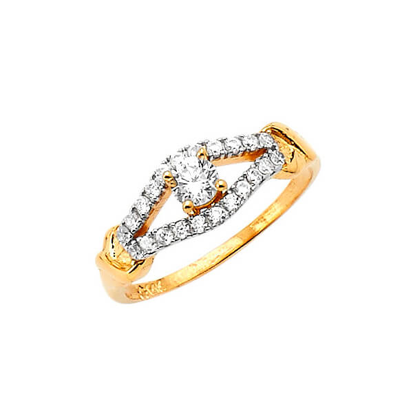 #27290 - White CZ Pave Engagement Ring in 14K Two-Tone Gold