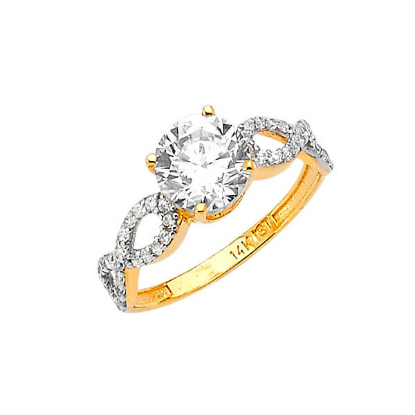 #27369 - White CZ Pave Engagement Ring in 14K Two-Tone Gold