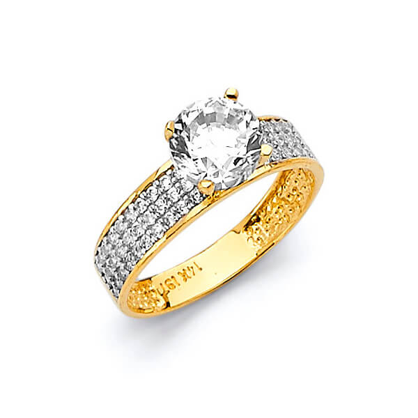 #27427 - White CZ Pave Engagement Ring in 14K Two-Tone Gold