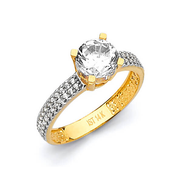 #27429 - White CZ Pave Engagement Ring in 14K Two-Tone Gold