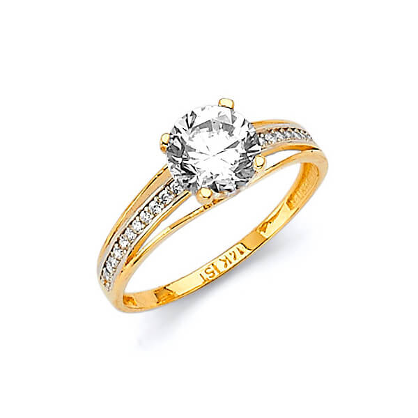#27446 - White CZ Pave Engagement Ring in 14K Two-Tone Gold