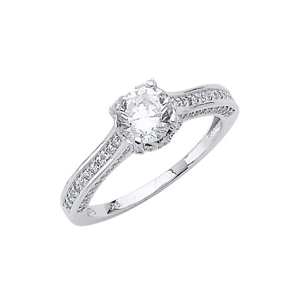 #27491 - White CZ Pave Engagement Ring in 14K White Gold