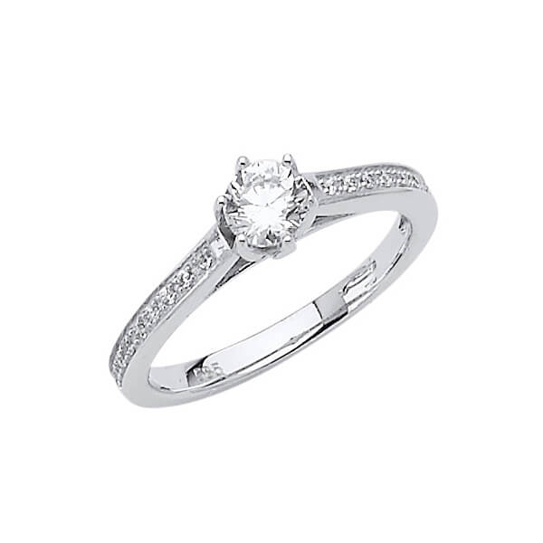 #27492 - White CZ Pave Engagement Ring in 14K White Gold