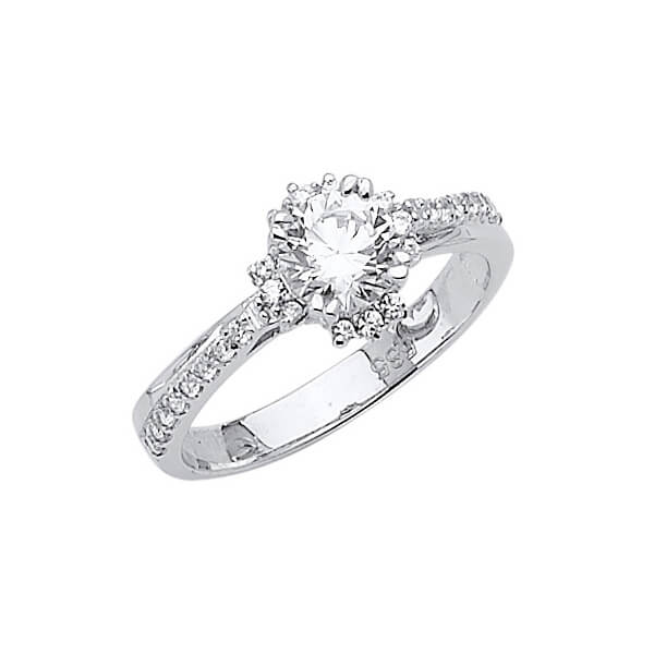 #27494 - White CZ Pave Engagement Ring in 14K White Gold
