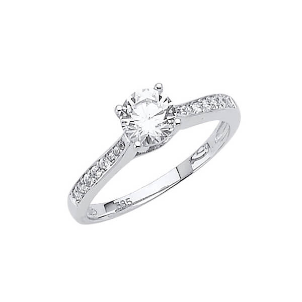 #27496 - White CZ Pave Engagement Ring in 14K White Gold