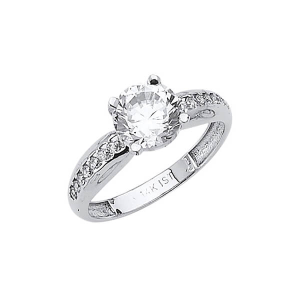 #27497 - White CZ Pave Engagement Ring in 14K White Gold