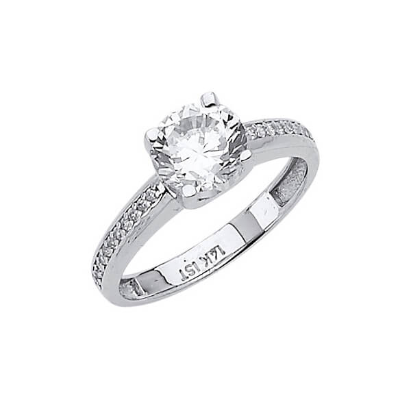 #27500 - White CZ Pave Engagement Ring in 14K White Gold