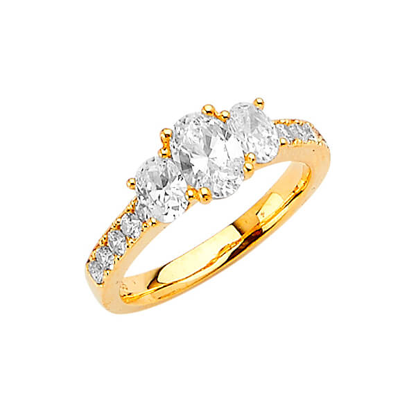 #27576 - White CZ Three-Stone Pave Engagement Ring in 14K Gold