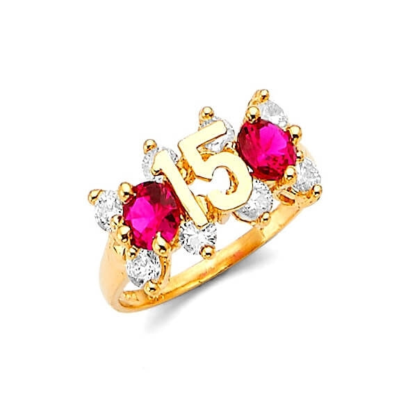 #28225 - Red & White CZ Teens Ring in 14K Gold