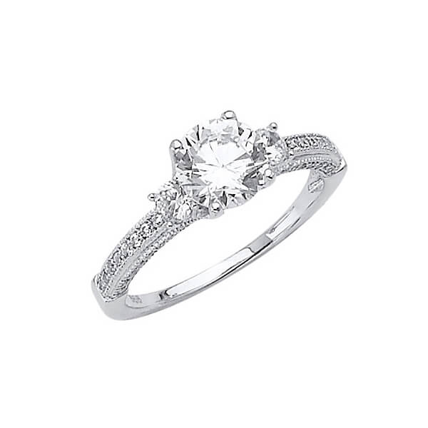 #28718 - White CZ Pave Engagement Ring in 14K White Gold