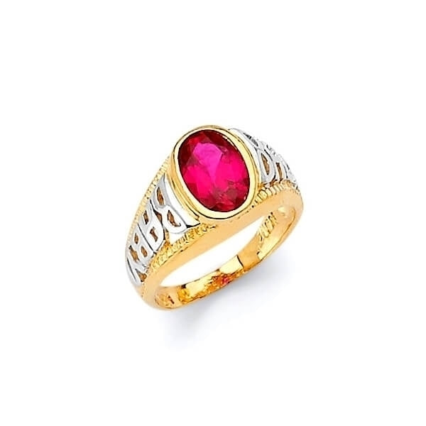 #28970 - Red CZ Kids Ring in 14K Two-Tone Gold