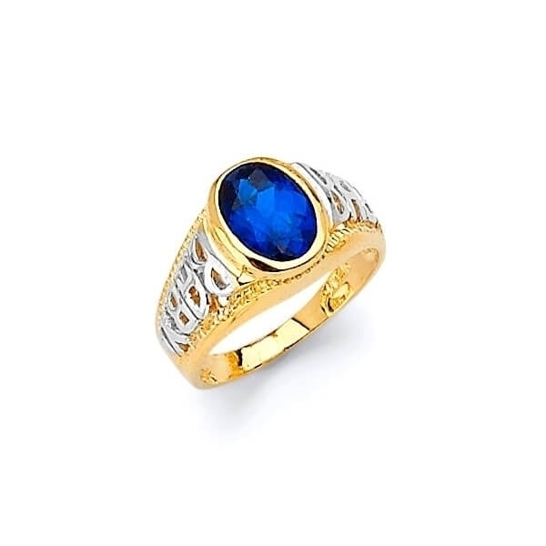 #28974 - Blue CZ Kids Ring in 14K Two-Tone Gold