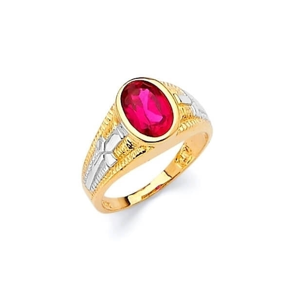 #28976 - Red CZ Kids Ring in 14K Two-Tone Gold