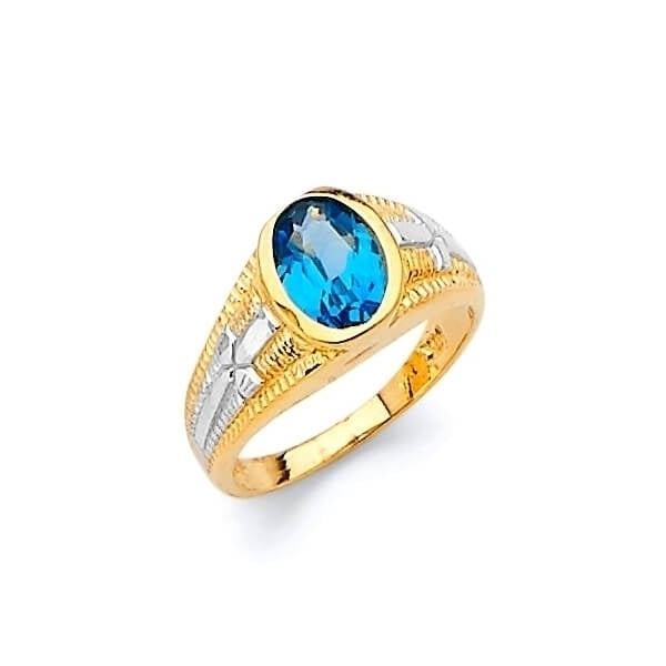 #28984 - Blue CZ Kids Ring in 14K Two-Tone Gold