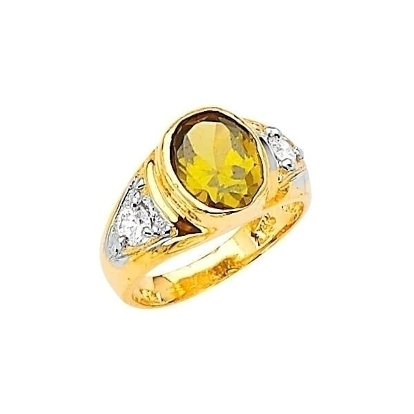 #29001 - Yellow Green CZ Teens Ring in 14K Two-Tone Gold