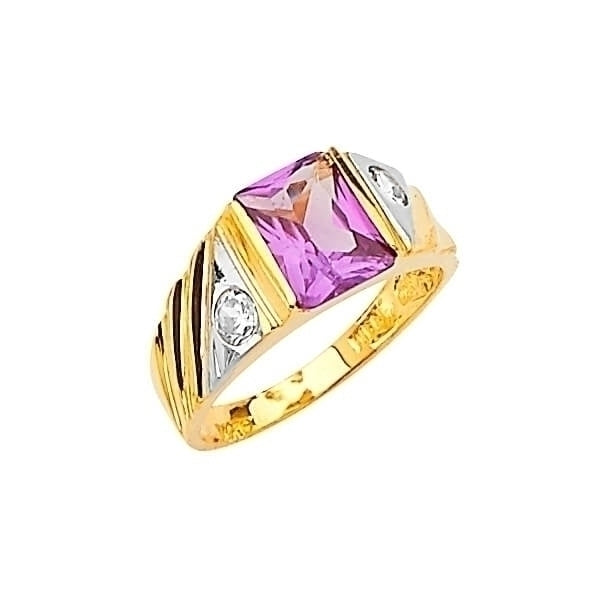 #29012 - Purple & White CZ Teens Ring in 14K Two-Tone Gold