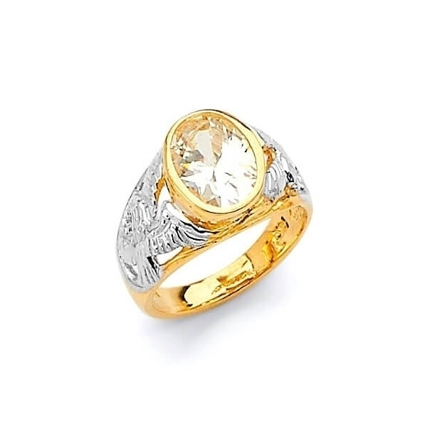#29168 - White CZ Kids Ring in 14K Two-Tone Gold