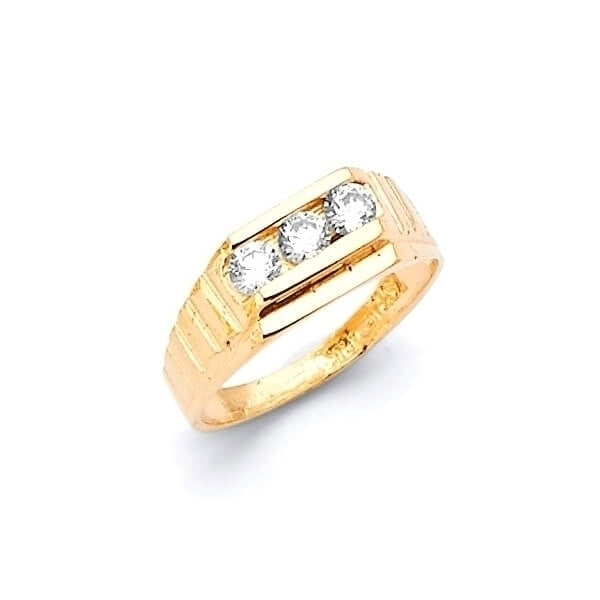 #29328 - White CZ Three-Stone Kids Ring in 14K Gold