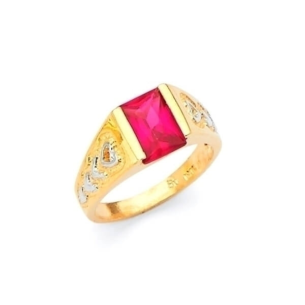 #29419 - Red CZ Kids Ring in 14K Two-Tone Gold