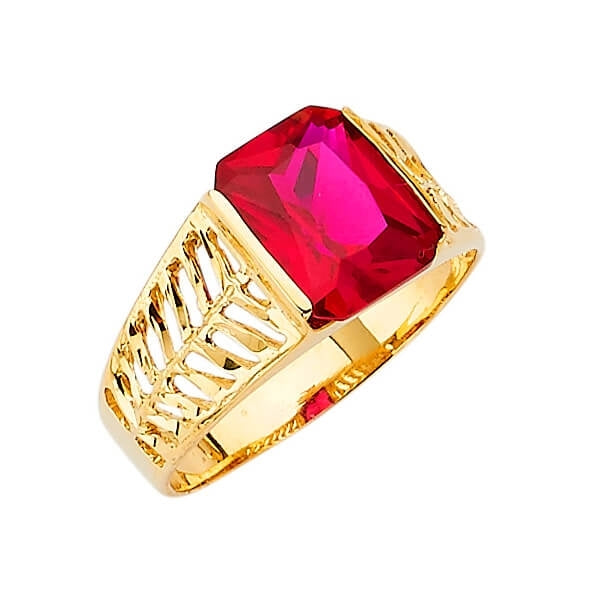 #29802 - Red CZ Center-Stone Mens Ring in 14K Gold