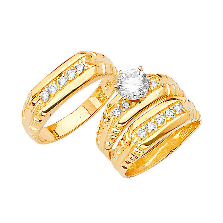 #800781 - White CZ Three-Piece High-Polish Wedding Ring in 14K Gold