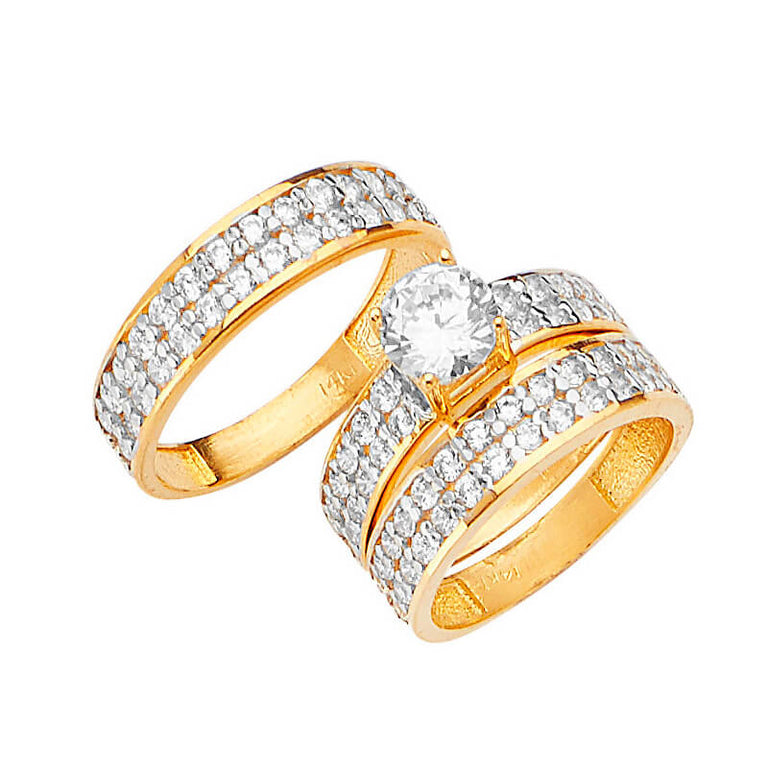 #800782 - White CZ Three-Piece High-Polish Wedding Ring in 14K Gold