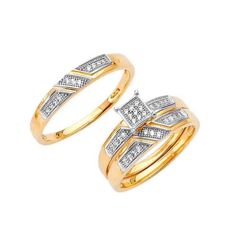 #802244 - White CZ Three-Piece Pave Wedding Ring in 14K Two-Tone Gold