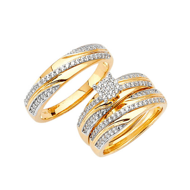#802246 - White CZ Three-Piece Pave Wedding Ring in 14K Two-Tone Gold