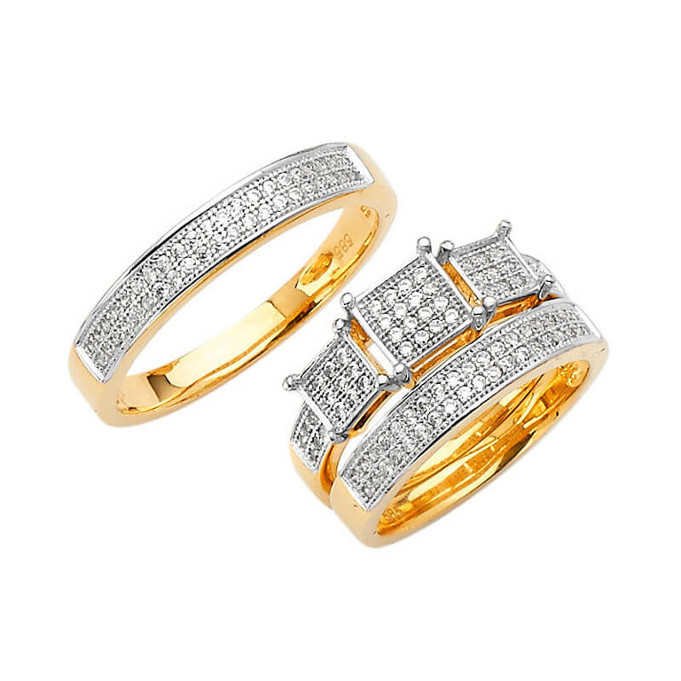 #80352 - White CZ Three-Piece Micro-Pave Wedding Ring in 14K Two-Tone Gold