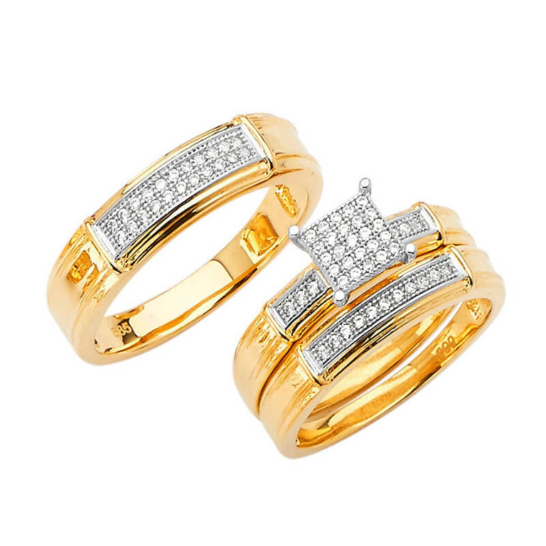 #80421 - White CZ Three-Piece Micro-Pave Wedding Ring in 14K Two-Tone Gold