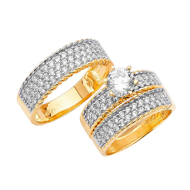 #80560 - White CZ Three-Piece Pave Wedding Ring in 14K Two-Tone Gold
