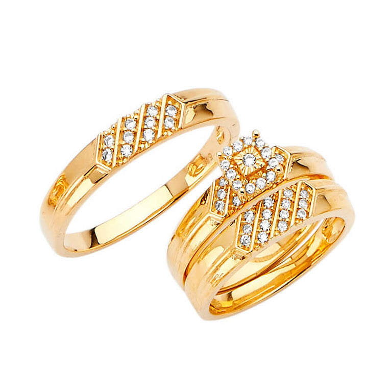 #80598 - White CZ Three-Piece Pave Wedding Ring in 14K Gold